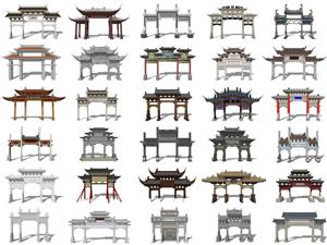 中式牌坊 牌楼 门头 门楼 门廊 入口大门 仿古建筑SU模型 景观小建筑SU模型