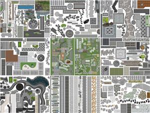 新中式铺装小品合集 石板小路 步道 汀步 石头小路 共10套SU模型 石头SU模型