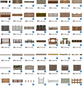 木栅栏 木制围栏 篱笆 木网格 花架 竹制栏杆 护栏 围墙 SU模型