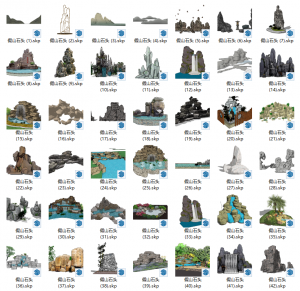 新中式假山石头 景观石 太湖石 假山叠石 跌水 假山水景SU模型