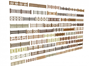 中式木质栏杆 木围栏 木栅栏 篱笆SU模型