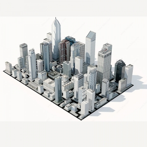 现代鸟瞰城市建筑群模型