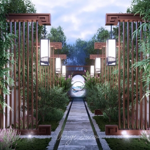 D5渲染器新中式过道场景