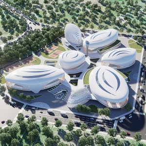 D5渲染器艺术馆鸟瞰场景