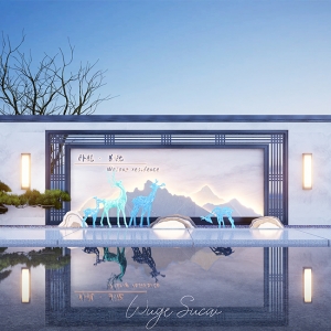 D5渲染器新中式景墙场景