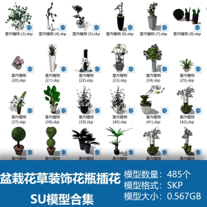 室内植物盆栽花草装饰花瓶插花摆件SU模型合集485个