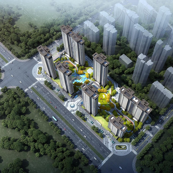 住宅区鸟瞰场景SU模型