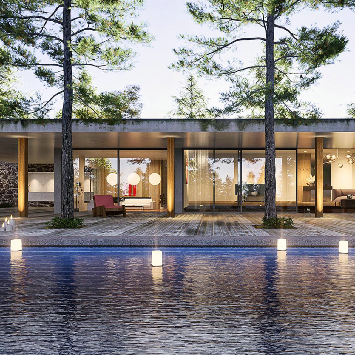 D5渲染器场景/林间泳池别墅