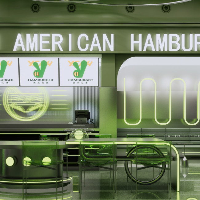 狸德老师作品/Enscape绿色工装餐饮店场景
