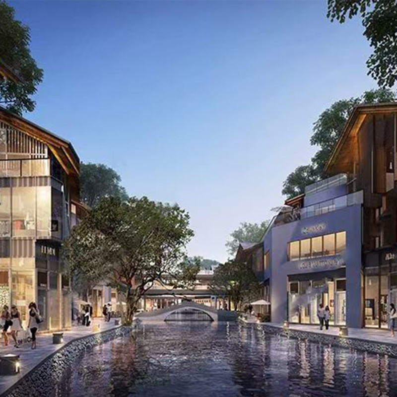 文创园室外商业街步行街购物广场音乐街古街SU模型建筑规划设计01